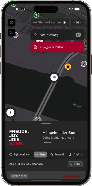 PWA Mark-a-Spot en production, carte de signalement citoyen de la ville de Bonn