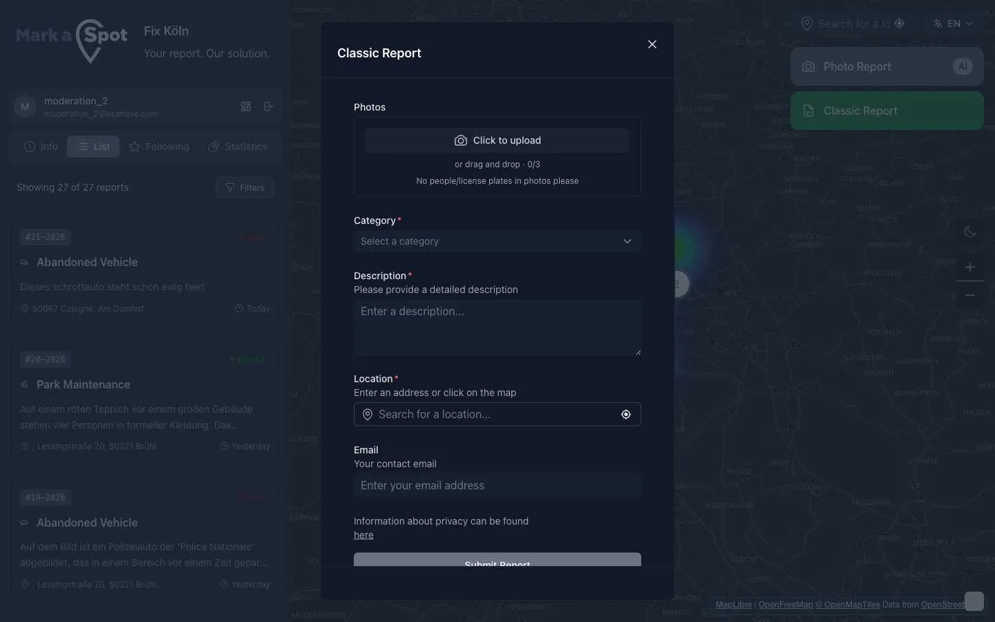 Formulaire de signalement citoyen avec analyse d'image par IA