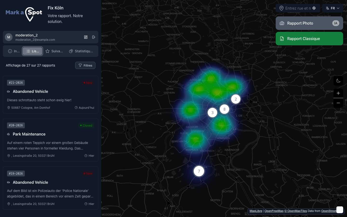 Mark-a-Spot Kartenansicht mit Meldungen