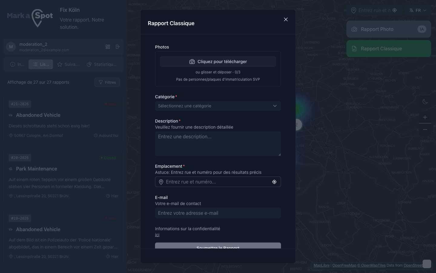 Formulaire de signalement citoyen avec analyse d'image par IA