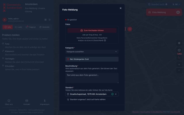 Formulaire de signalement Mark-a-Spot avec un site présélectionné en mode site